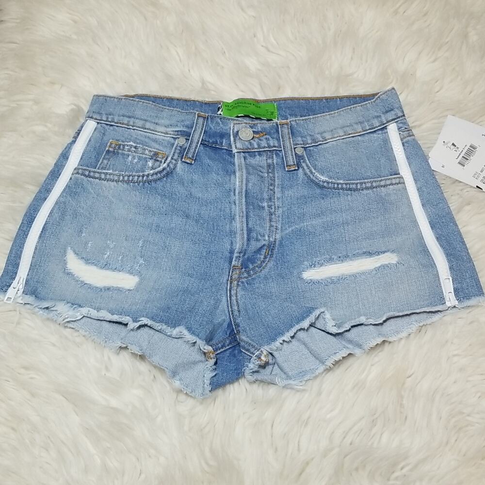 NWT Free People + Sandrine Rose Cut off White Side Zipper Shorts Size 24 RARE